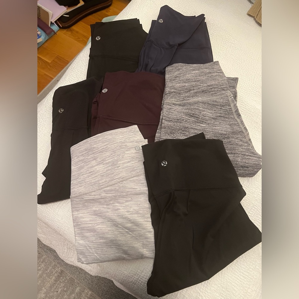 Bundle of 7 pairs of Lululemon leggings, variety of styles, fits size 8